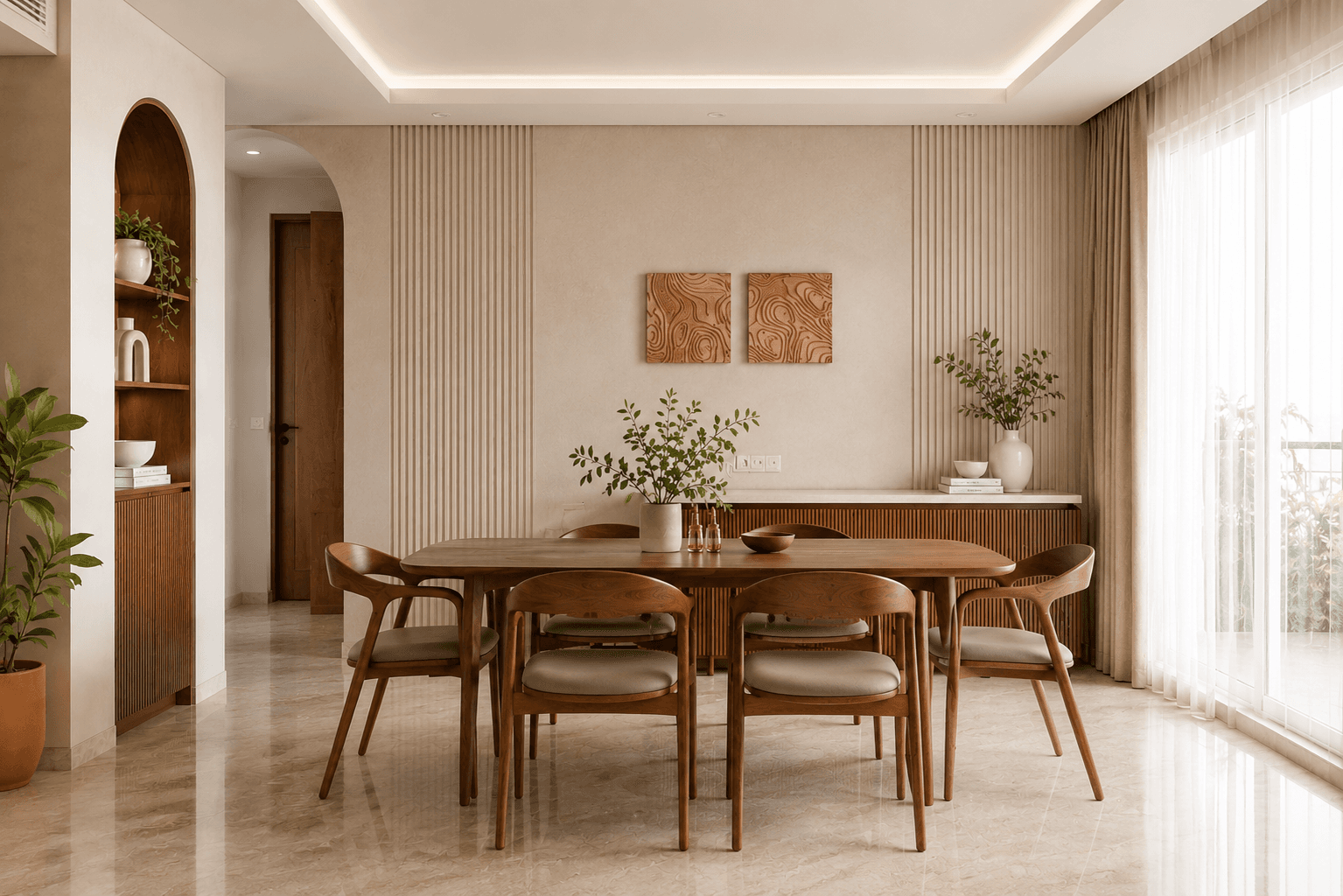 Minimalist dining with wooden accents