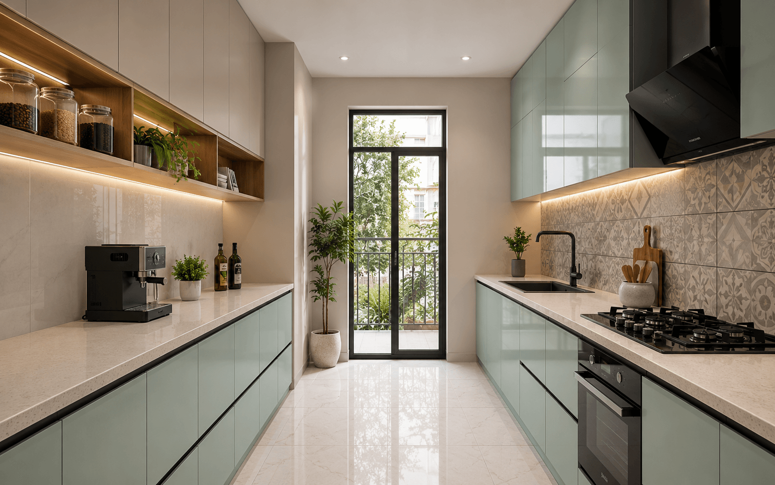 Contemporary kitchen with outdoor view