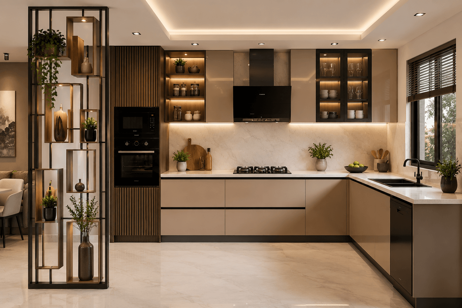 Luxurious modern kitchen with ambient lighting