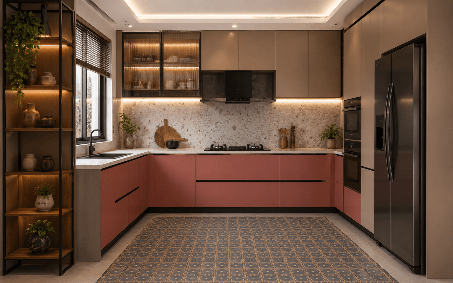 Modern kitchen with warm accents