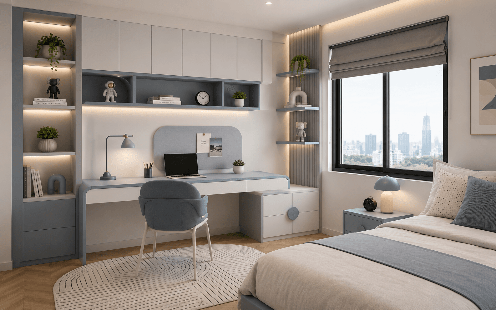 Scandinavian Study-Bedroom With City View