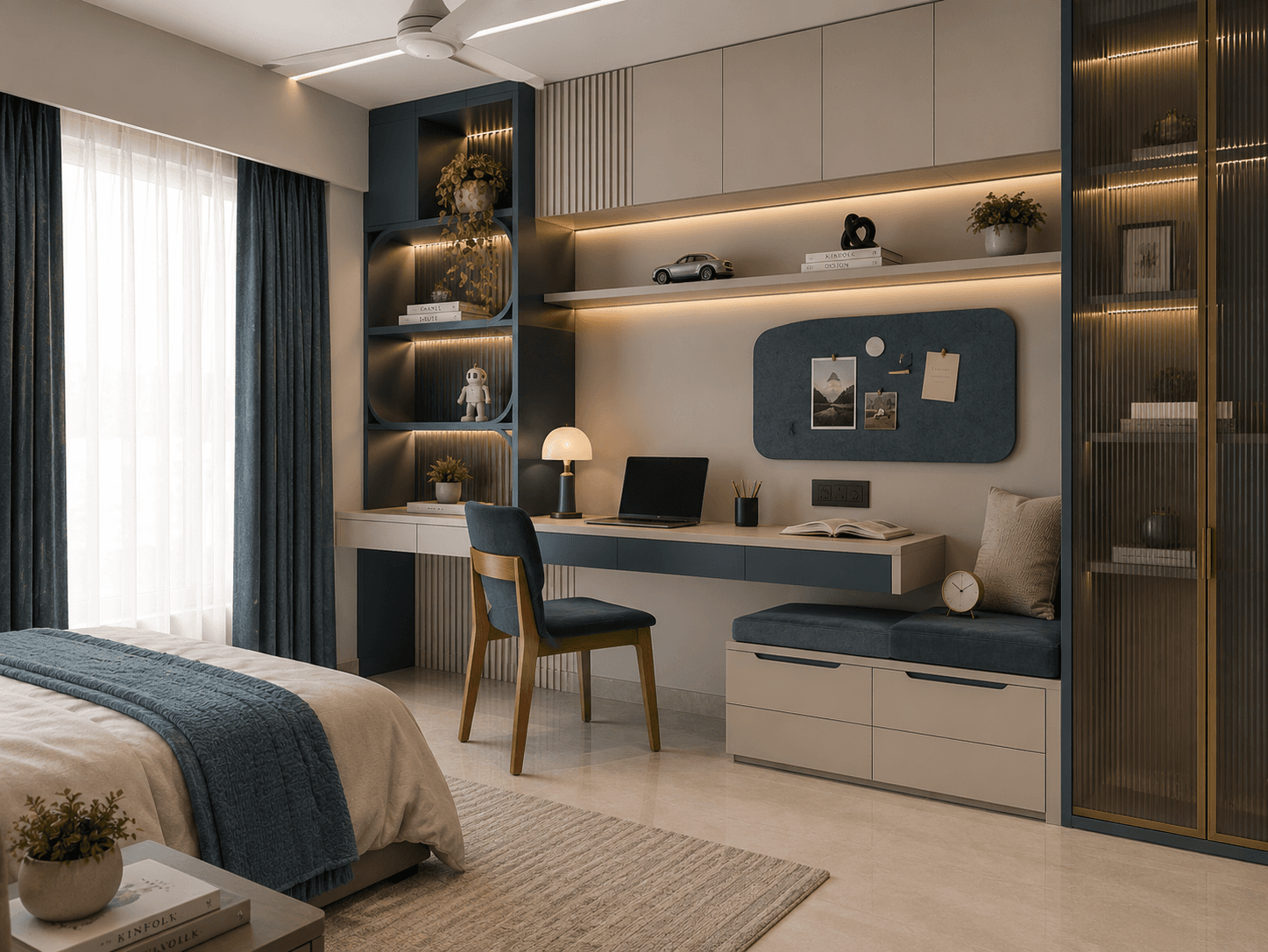 bedroom-office with cozy ambiance