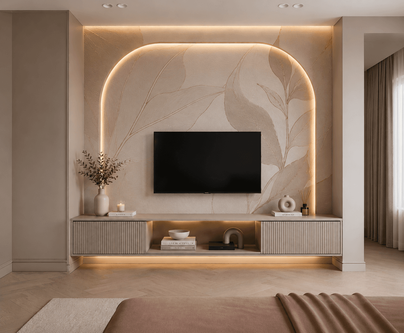 Elegant Arch Botanical TV Wall