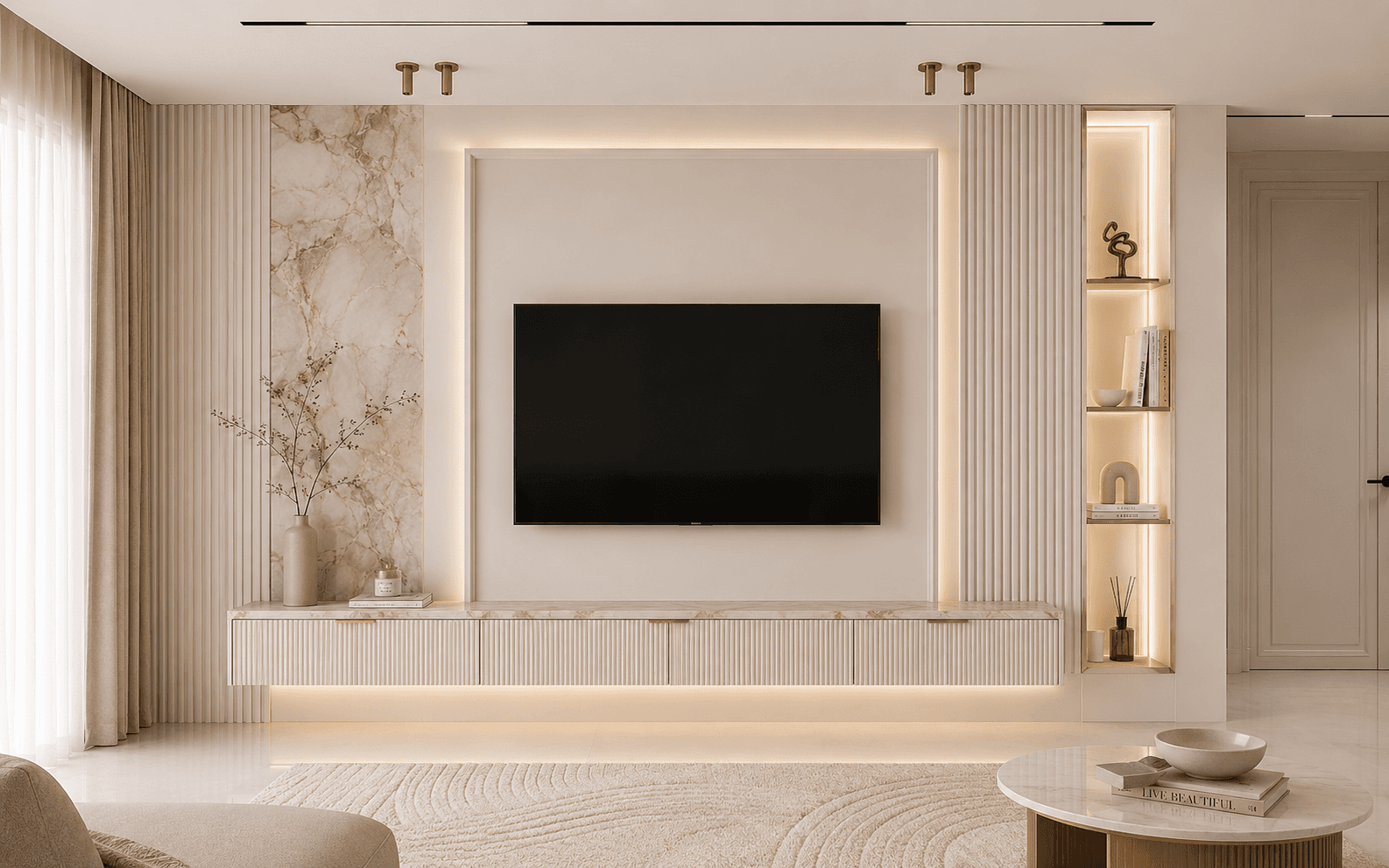 Elegant Marble Accent TV Unit