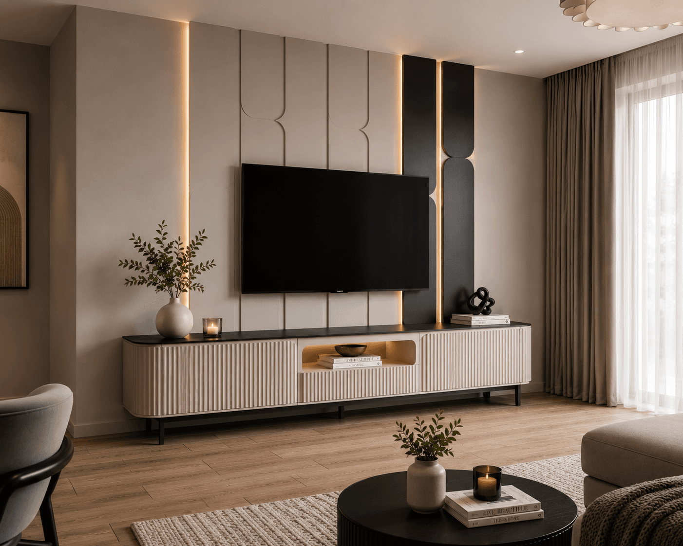 Modern Sculpted Panel TV Unit