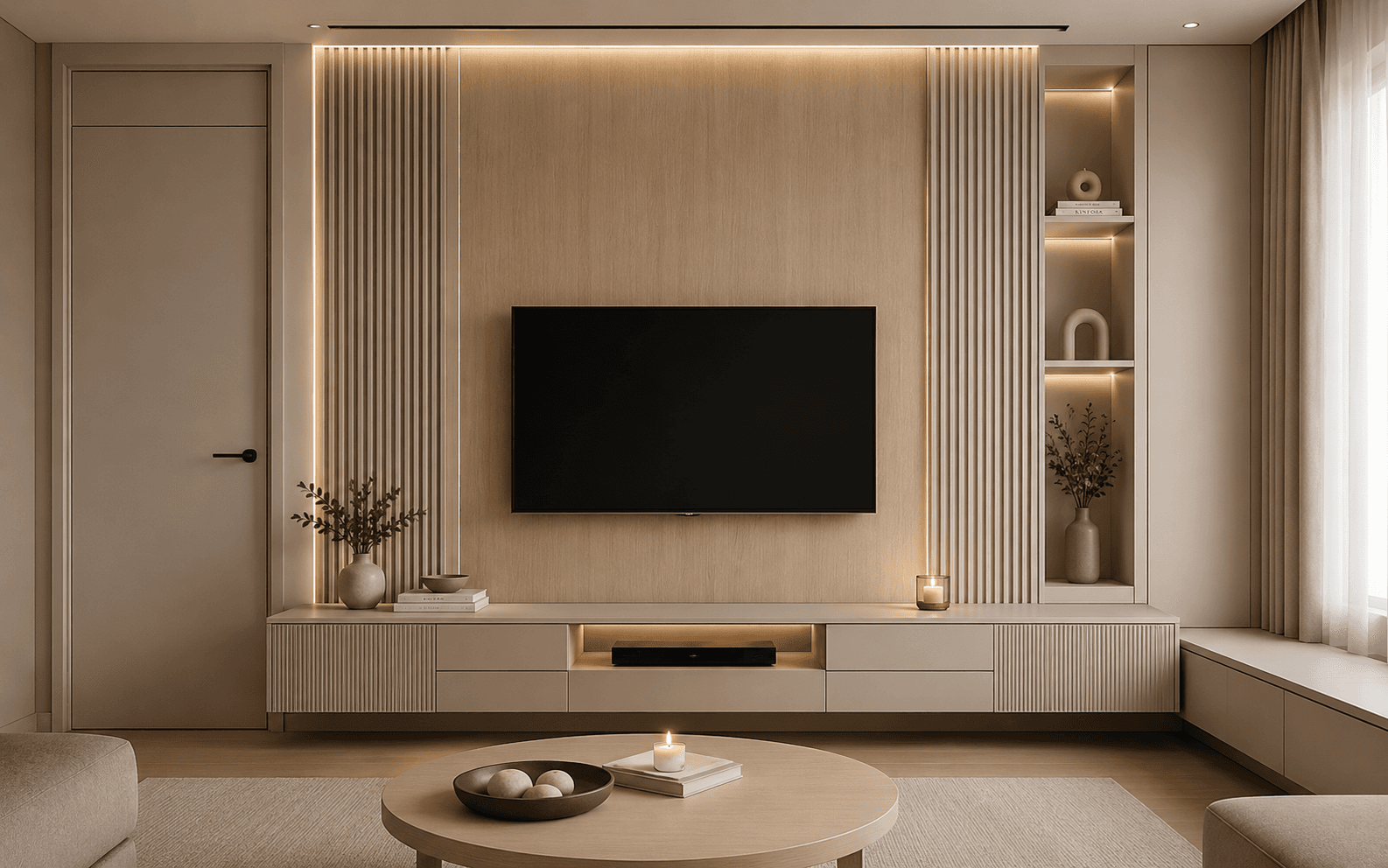 Warm Minimal Linear TV Wall