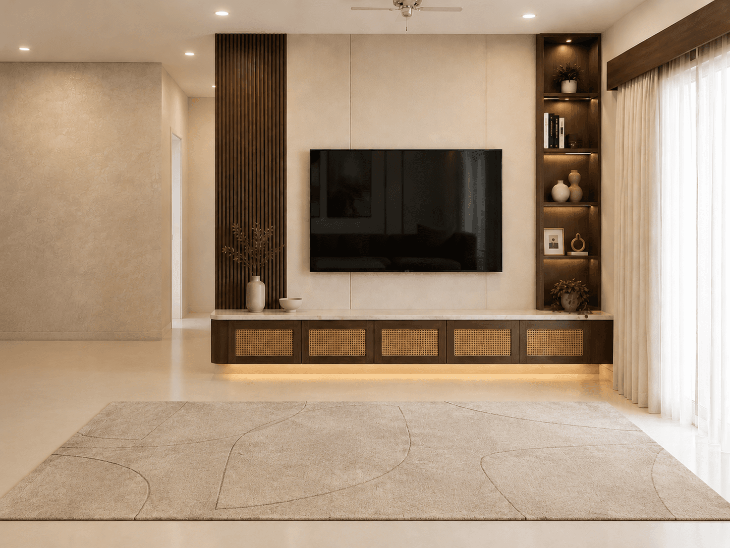 Warm Minimalist Cane TV Unit