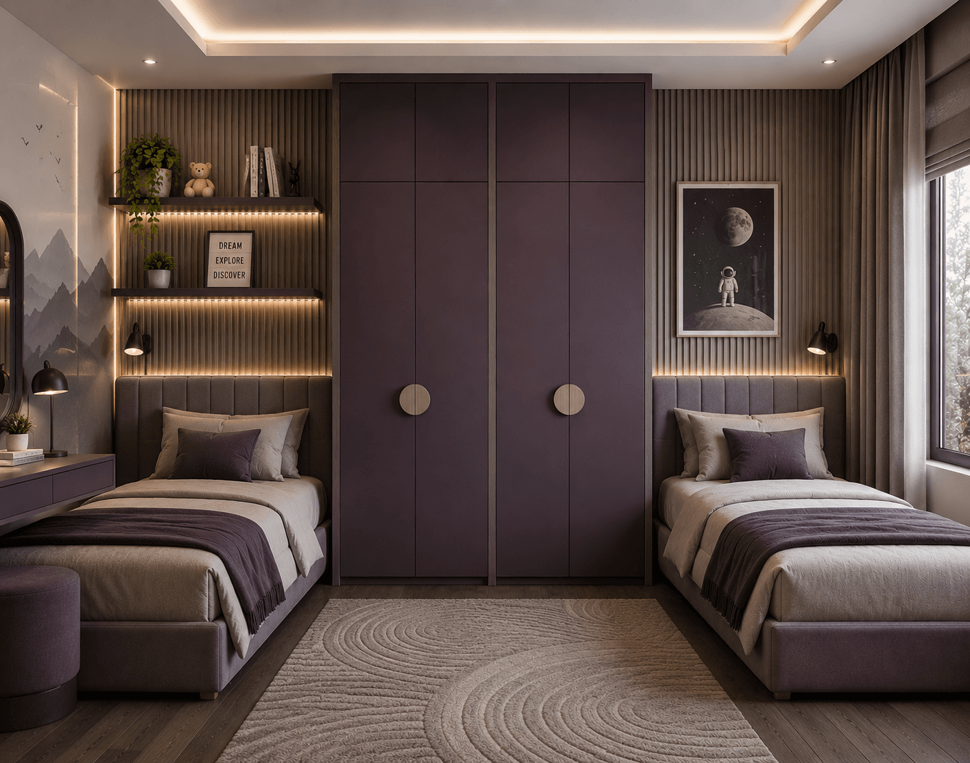 Luxury Plum Twin Wardrobe