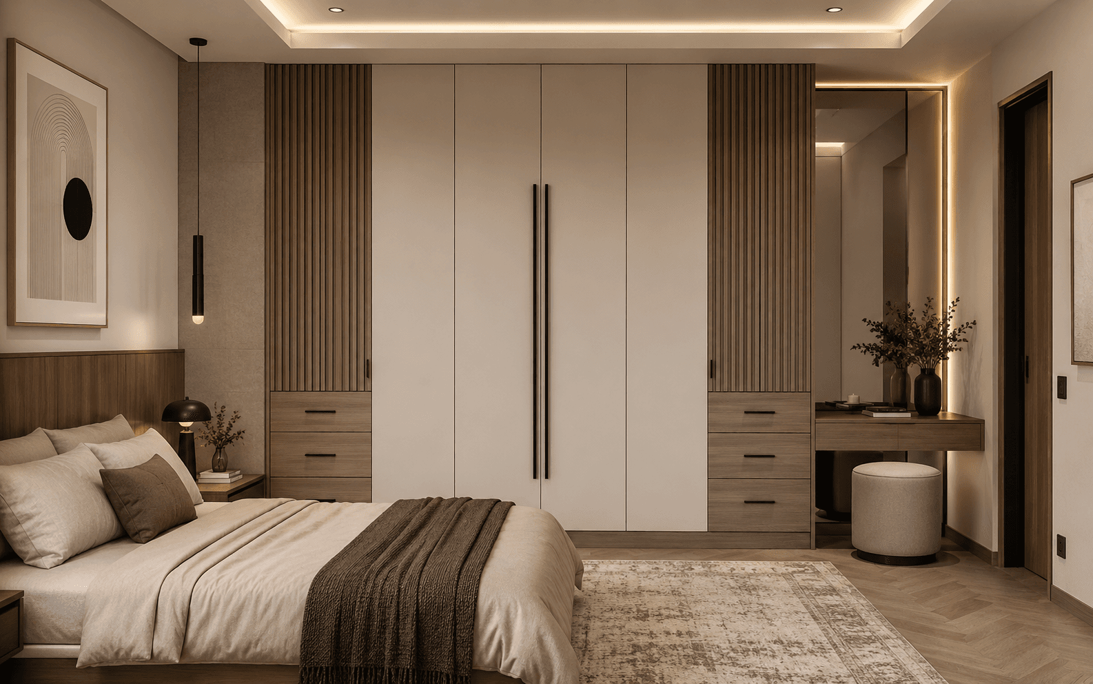 Modern Walnut Wardrobe Suite