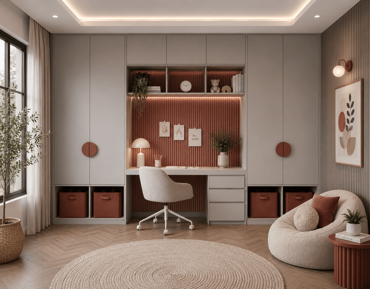 Rustic Red Kids Workspace Wardrobe